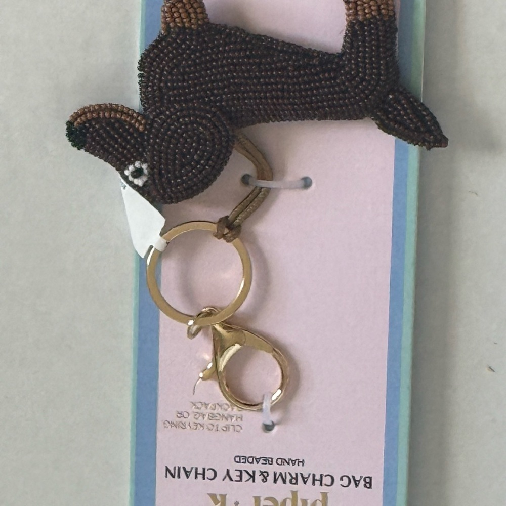 Beaded Brown Bird Keychain by